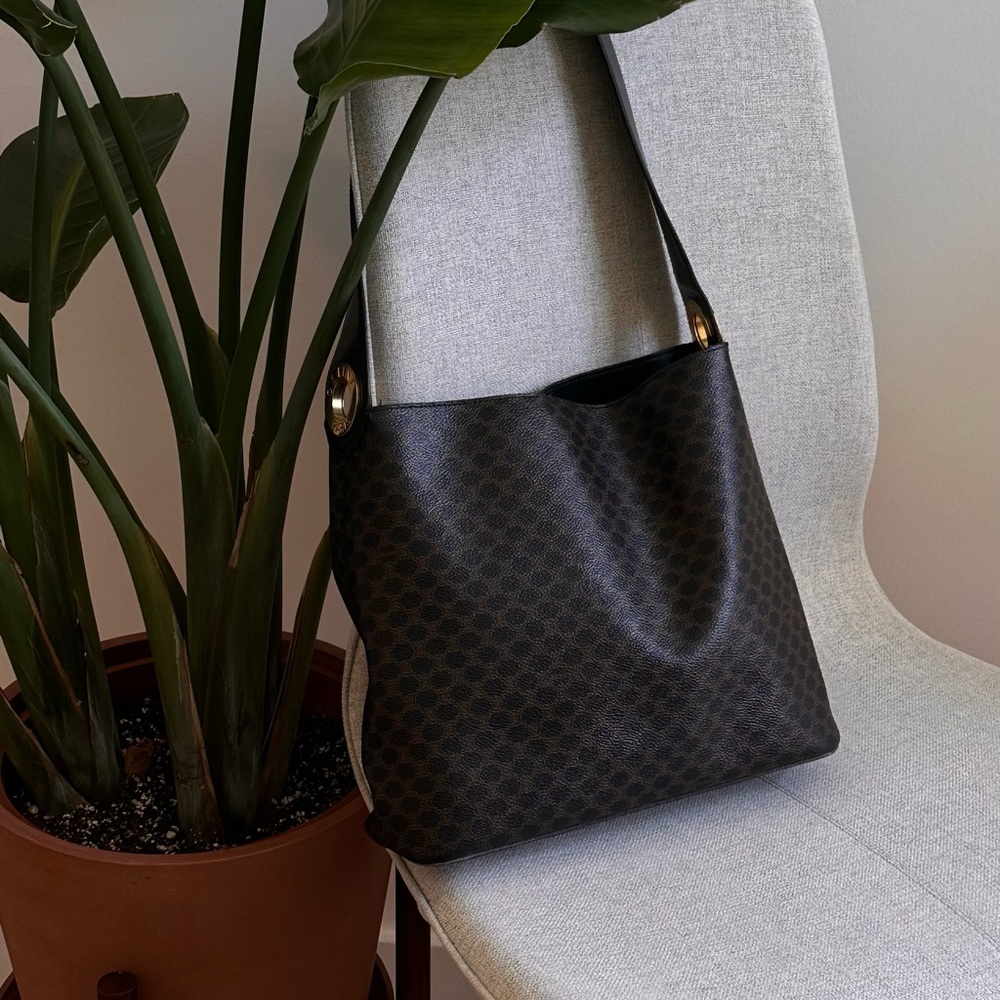 Céline logo monogram canvas leather shoulder bag vintage